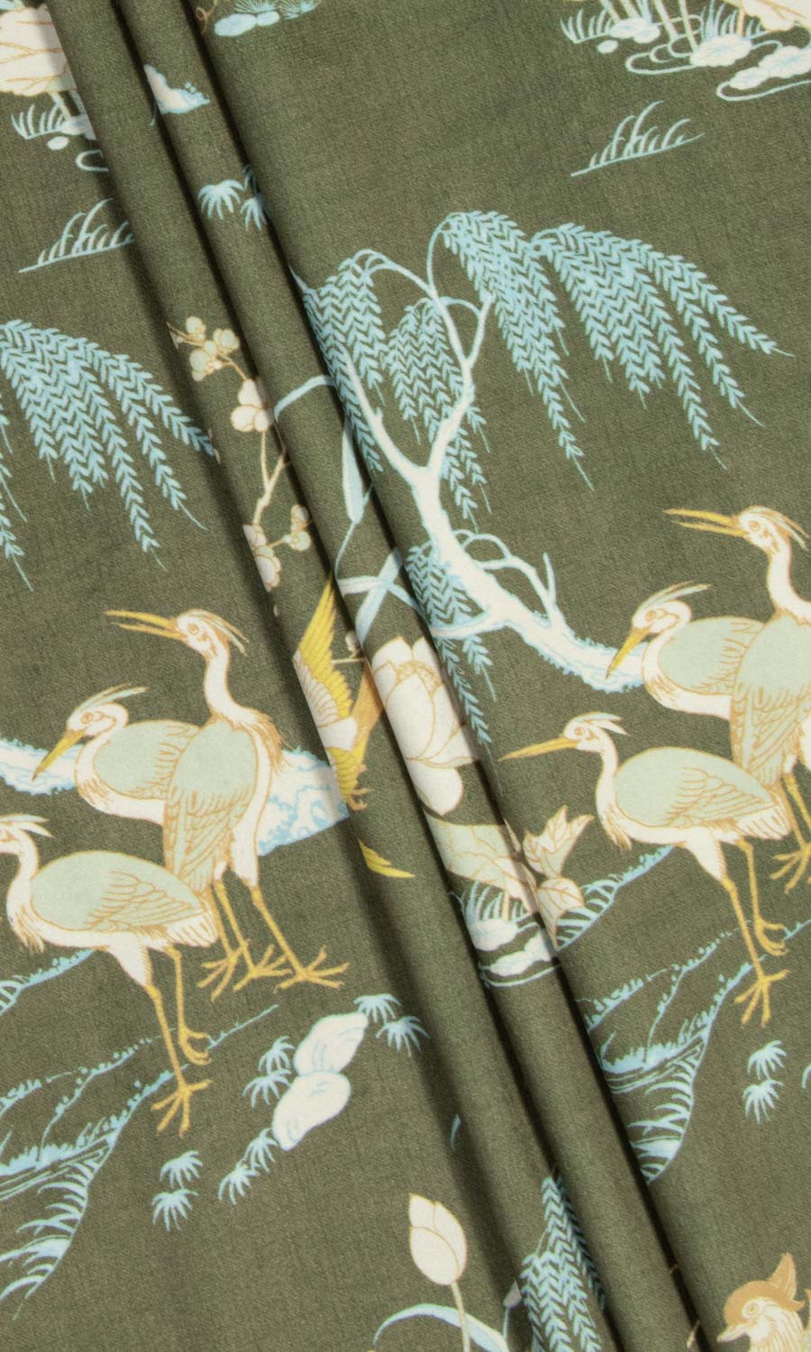 Chinoiserie Toile Velvet Home Textile Fabric Material By the Yard (Olive Green)
