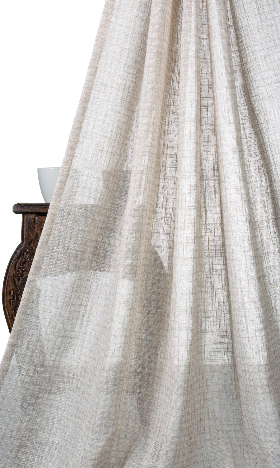 Checked Sheer Window Treatments Fabric By the Yard (Cream/ Pale Beige)