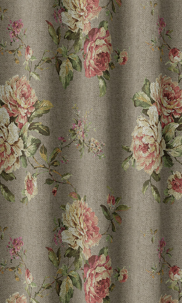 Floral Country Home Textile Fabric Material By the Yard (Grey/ Green/ Pink)
