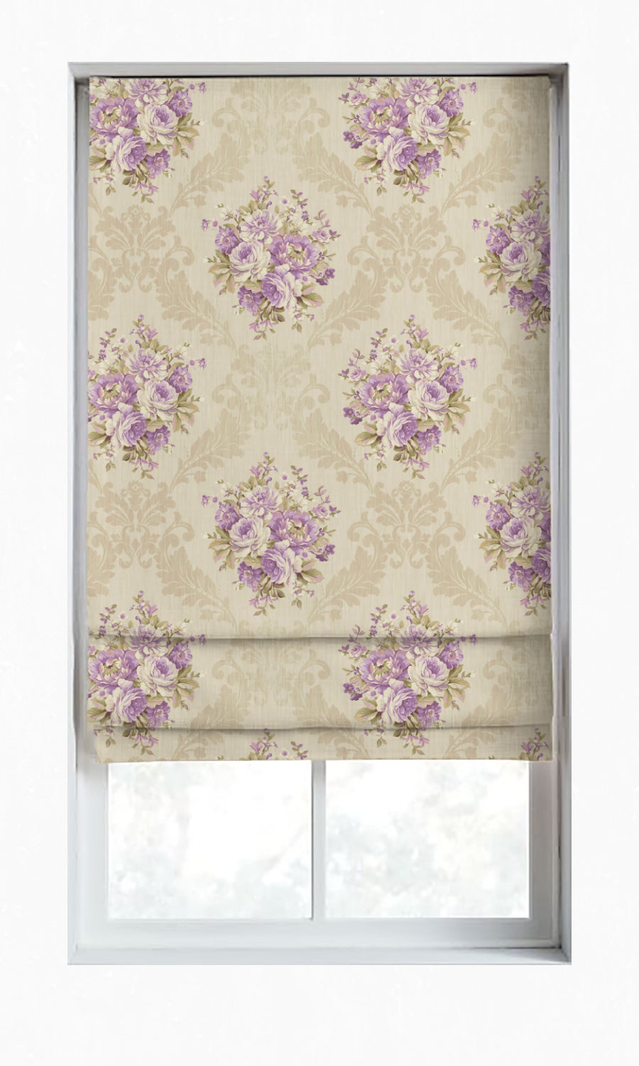 Dimout Floral Window Treatments Fabric By the Yard (Purple/ Ivory/ Grey)