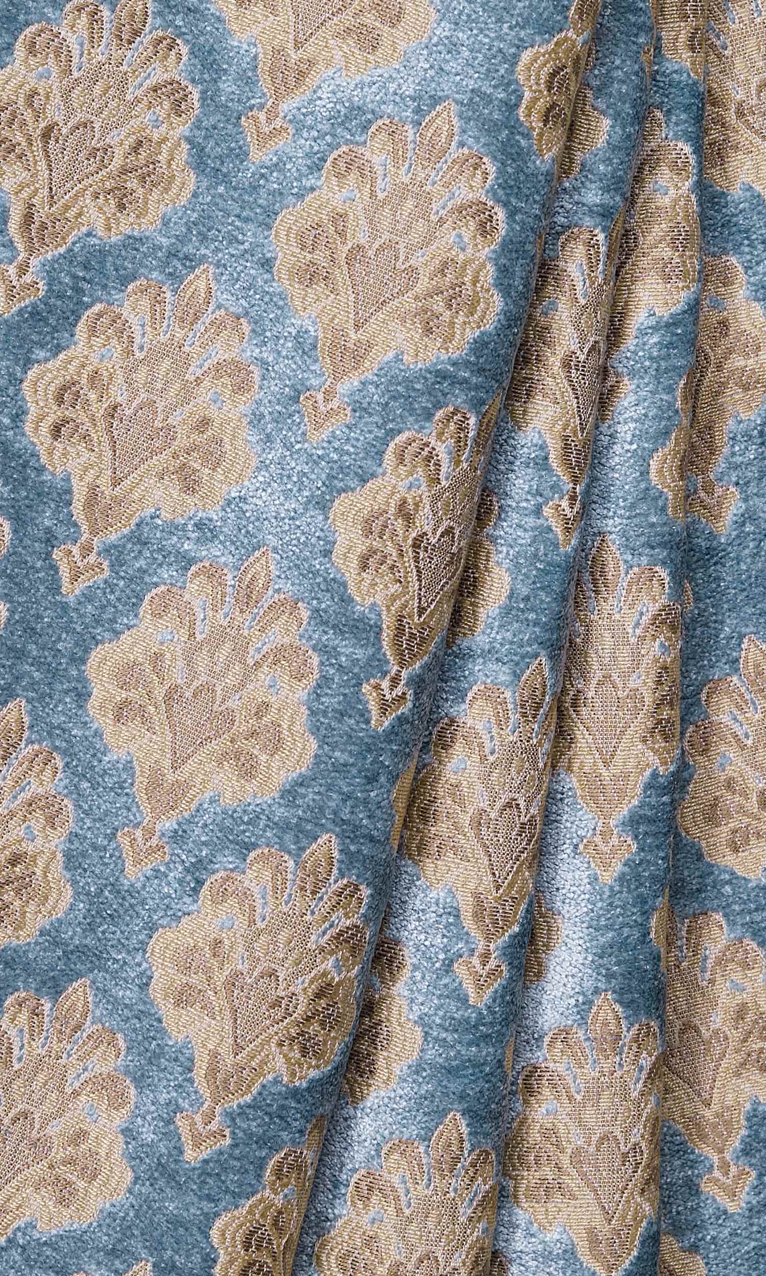 Floral Velvet Window Treatments Fabric Sample (Beige/ Brown/ Blue)