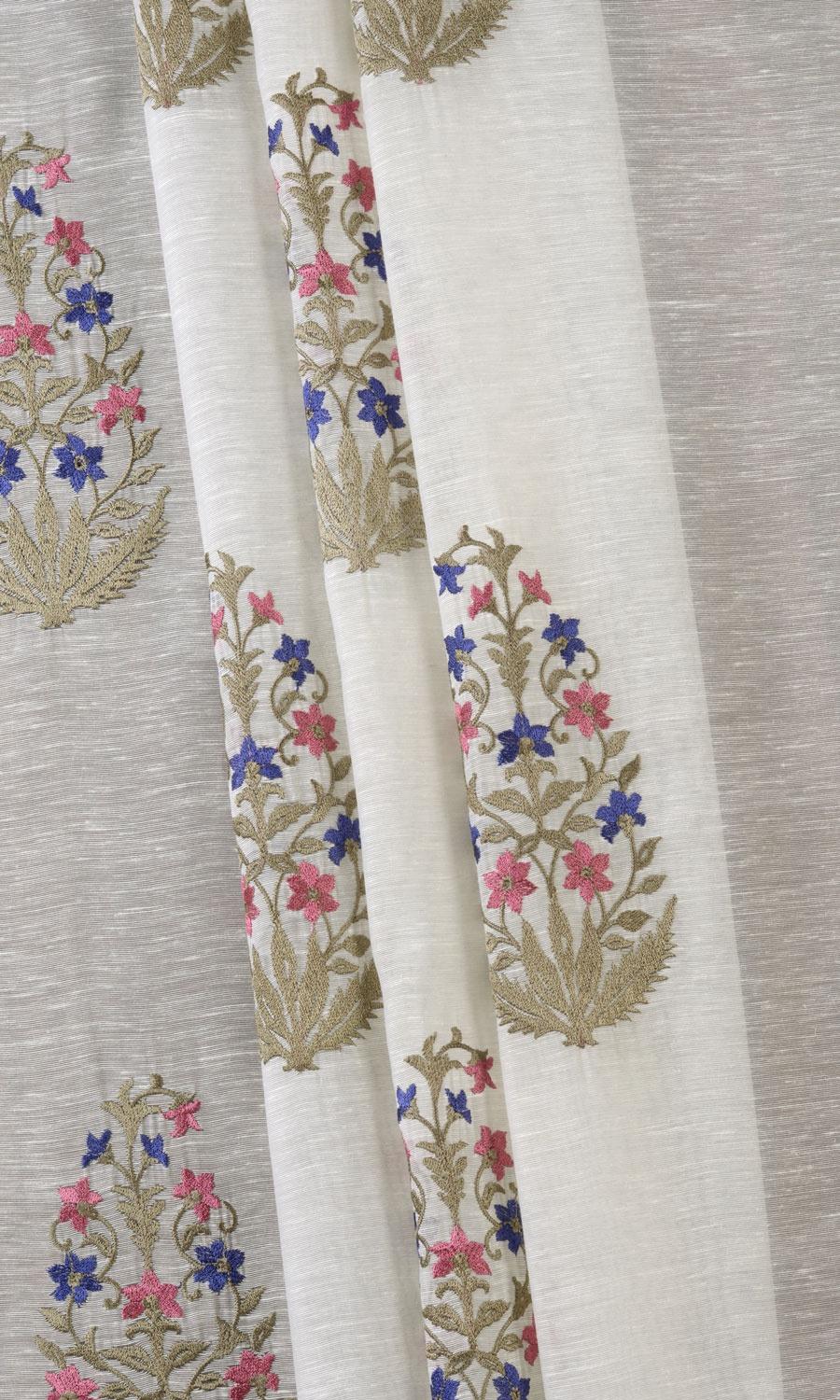 Sheer Floral Paisley Window Treatments Fabric Sample (Cream/ Pink/ Blue)