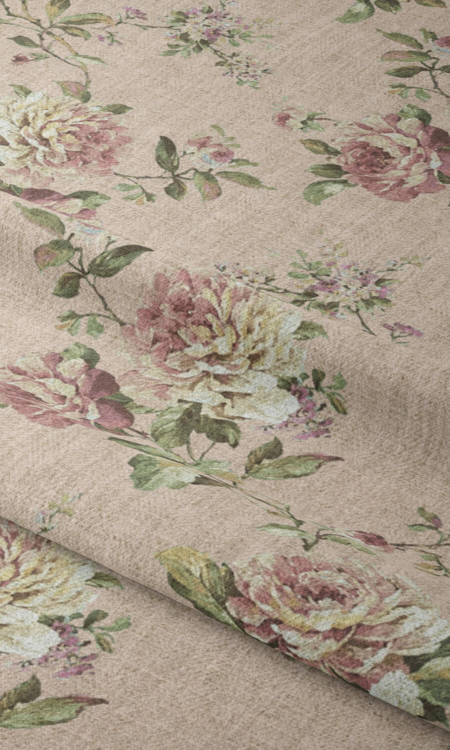 Classic Floral Print Fabric Material By the Yard (Pink)