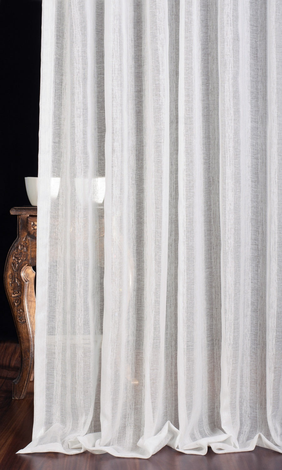 Textured Striped Sheer Window Treatments Fabric By the Yard (White)
