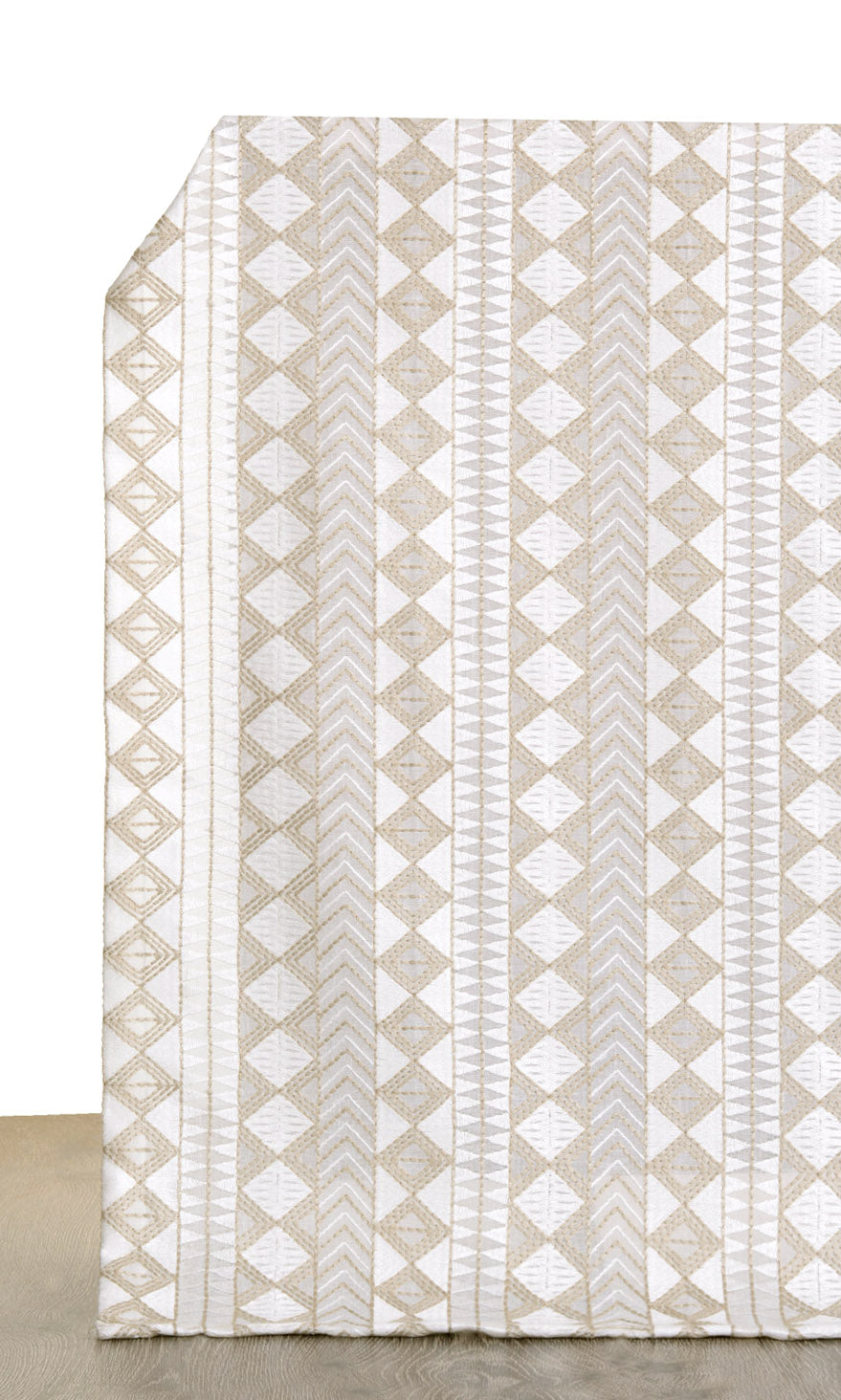 Geometric Patterned Sheer Home Décor Fabric By the Yard (White/ Beige)