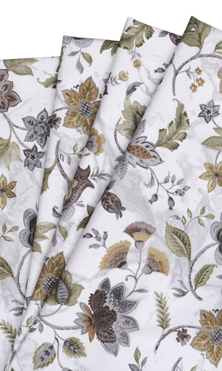 Floral Cotton Fabric By the Yard for Curtains & Drapes (White/ Grey/ Green)