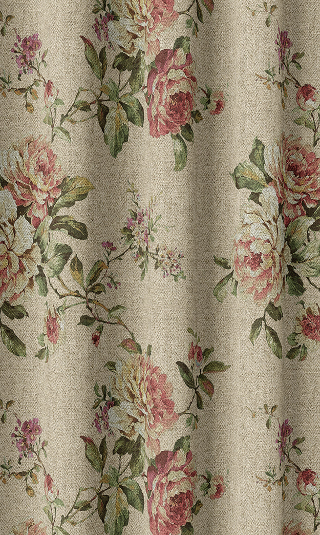 Floral Home Textile Fabric Material By the Yard (Ochre/ Green/ Red)