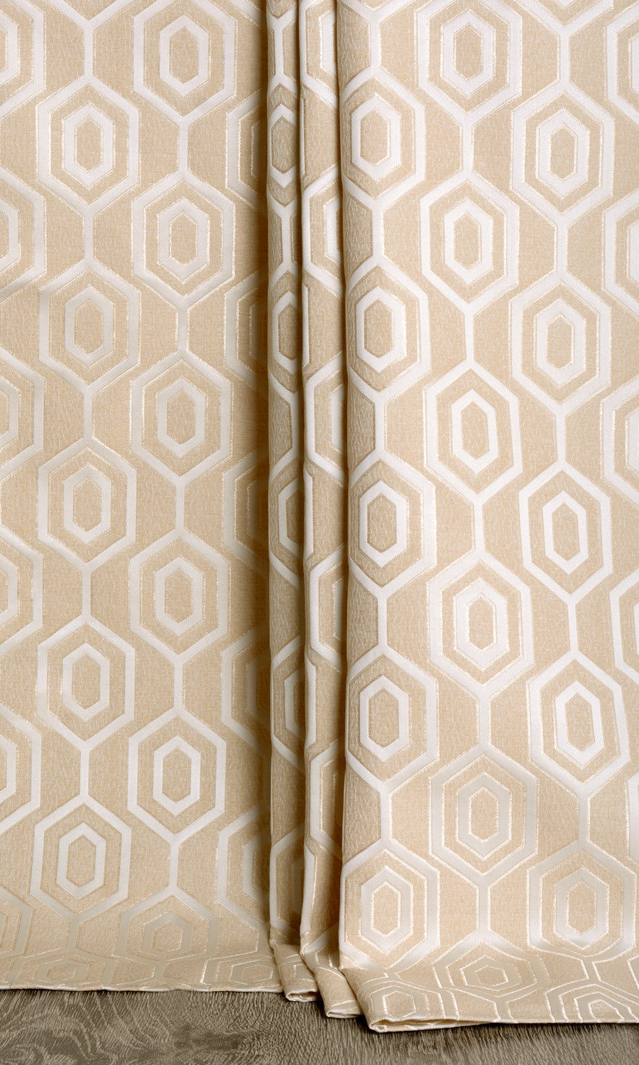 Honeycomb Patterned Window Treatments Fabric By the Yard (Sand Beige/ White)