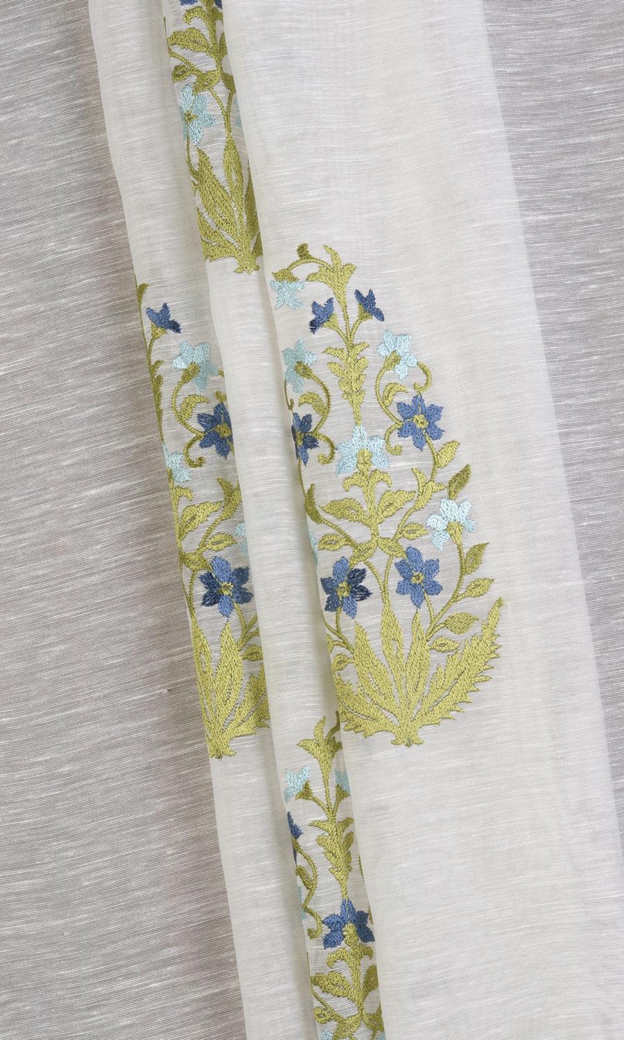 Sheer Floral Paisley Window Treatments Fabric By the Yard (White/ Green/ Blue)