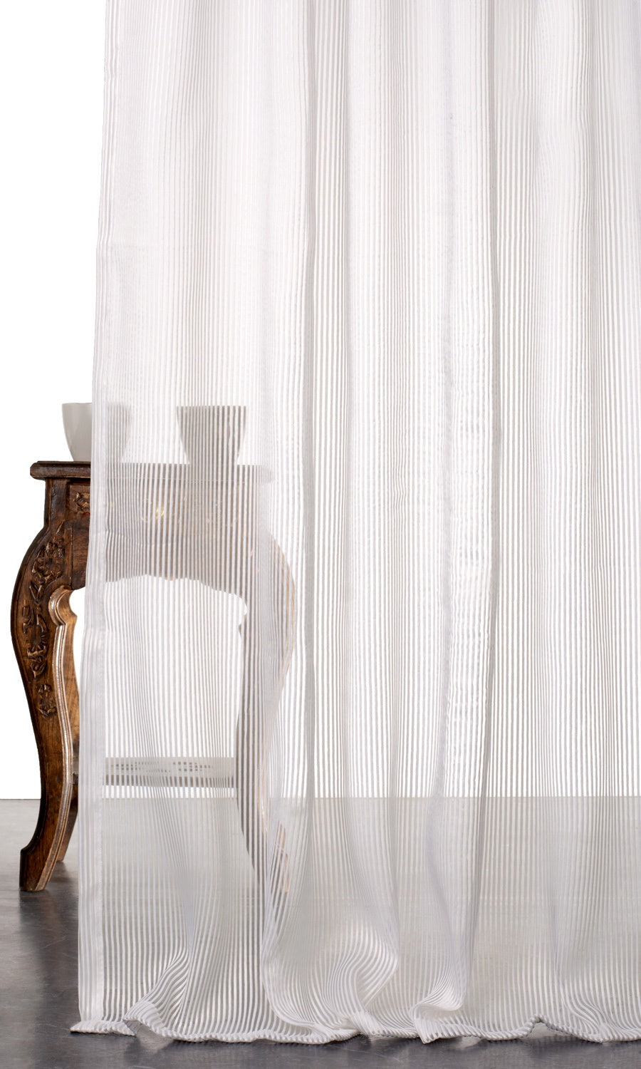 Striped Sheer Home Décor Fabric By the Yard (White)