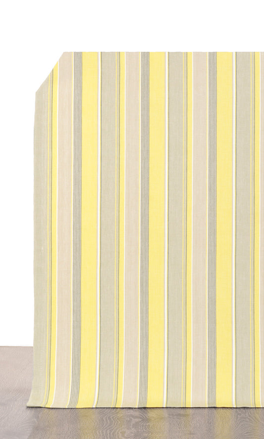 Striped  Home Décor Fabric By the Yard (Yellow/ Gray/ White)