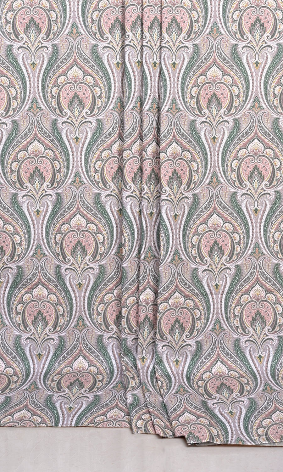 Floral Damask Window Treatments Fabric By the Yard (Pink/ Green/ Grey)