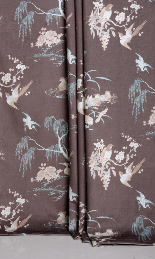 Chinoiserie Toile Velvet Home Décor Fabric By the Yard (Deep Wine/ Brown)