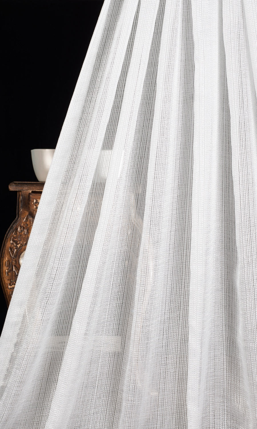 Textured Striped Sheer Home Décor Fabric By the Yard (White)