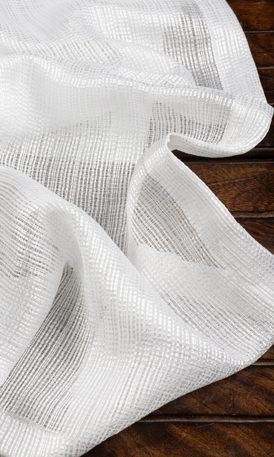 Textured Striped Sheer Fabric By the Yard for Curtains & Drapes (White)