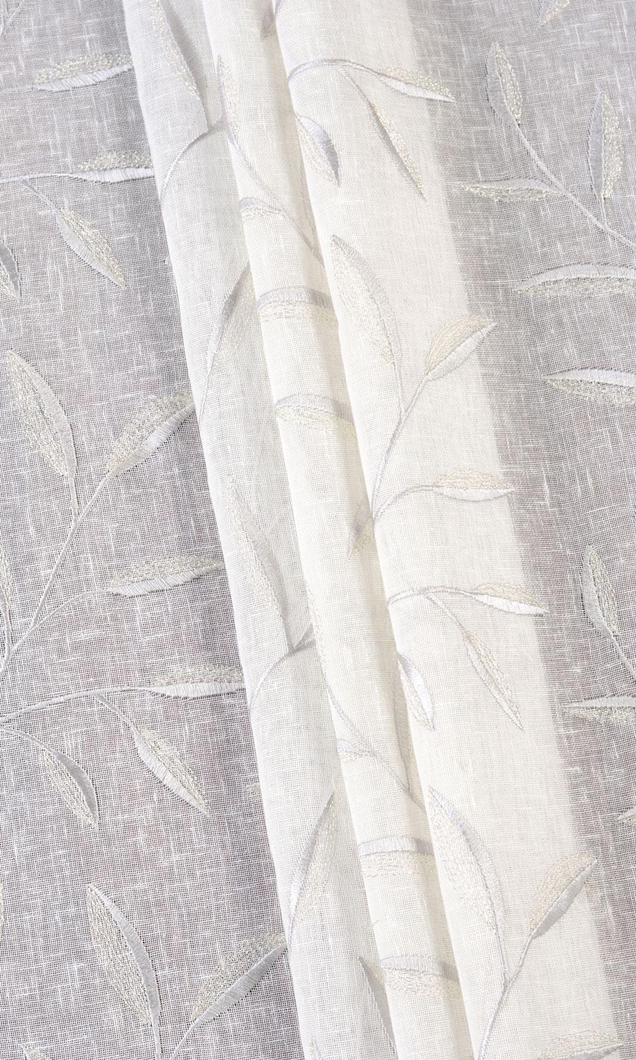 Sheer Floral Embroidered Home Textile Fabric Material By the Yard (White/ Gray)