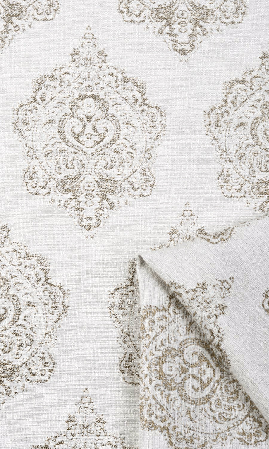 Damask Poly-Cotton Fabric By the Yard for Curtains & Drapes (Cream/ Pale Beige)