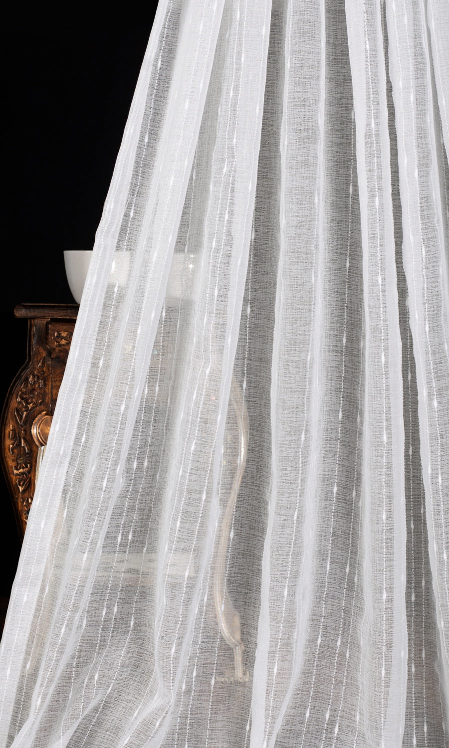 Striped Sheer Fabric Material By the Yard (White)