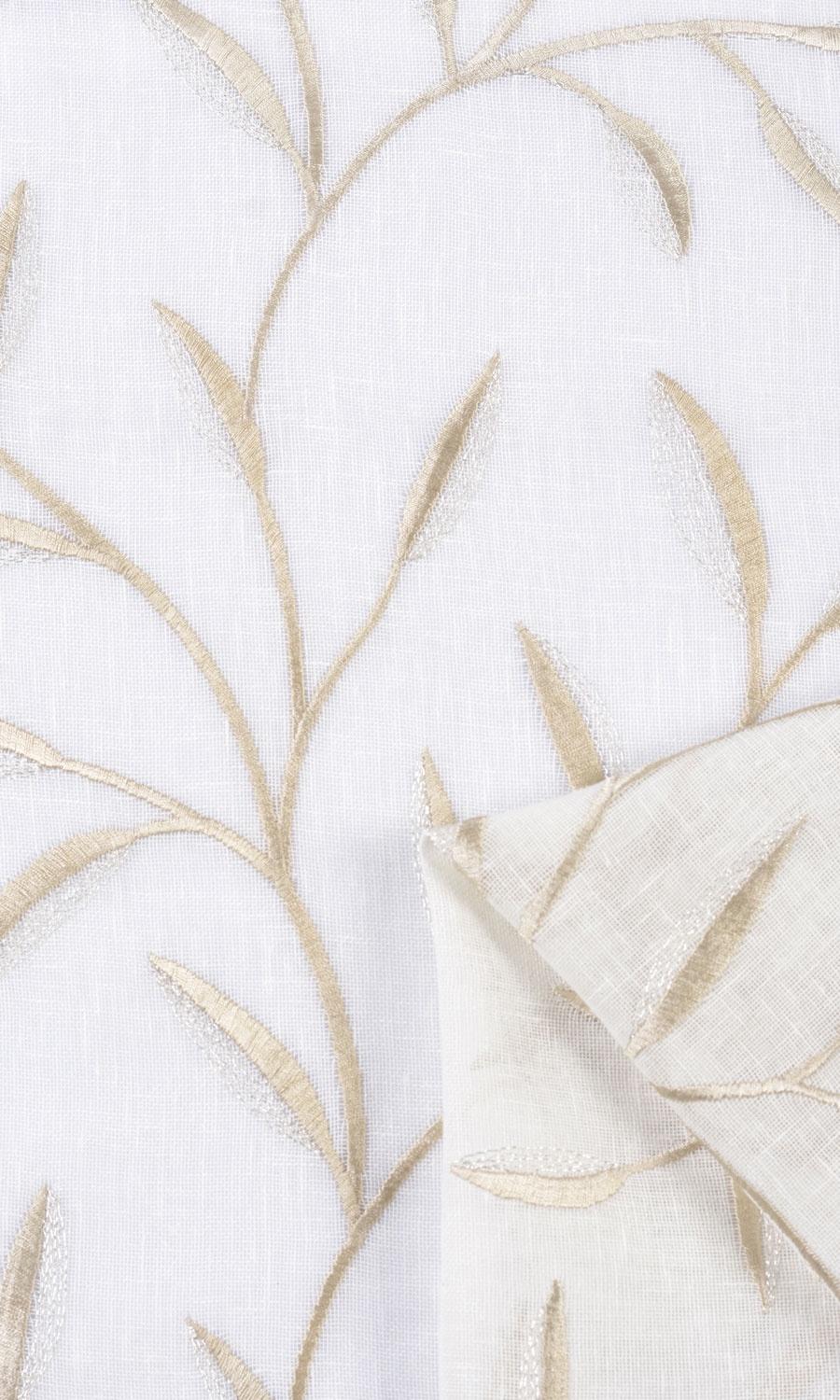 Sheer Floral Embroidered Window Treatments Fabric By the Yard (White/ Beige)