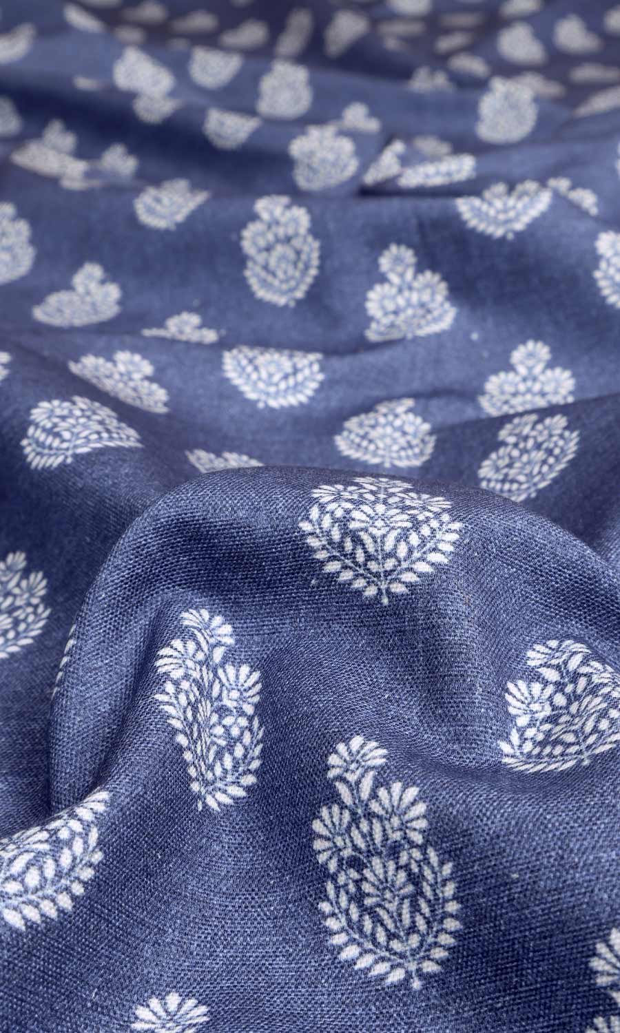 Floral Cotton Fabric Material By the Yard (Blue)
