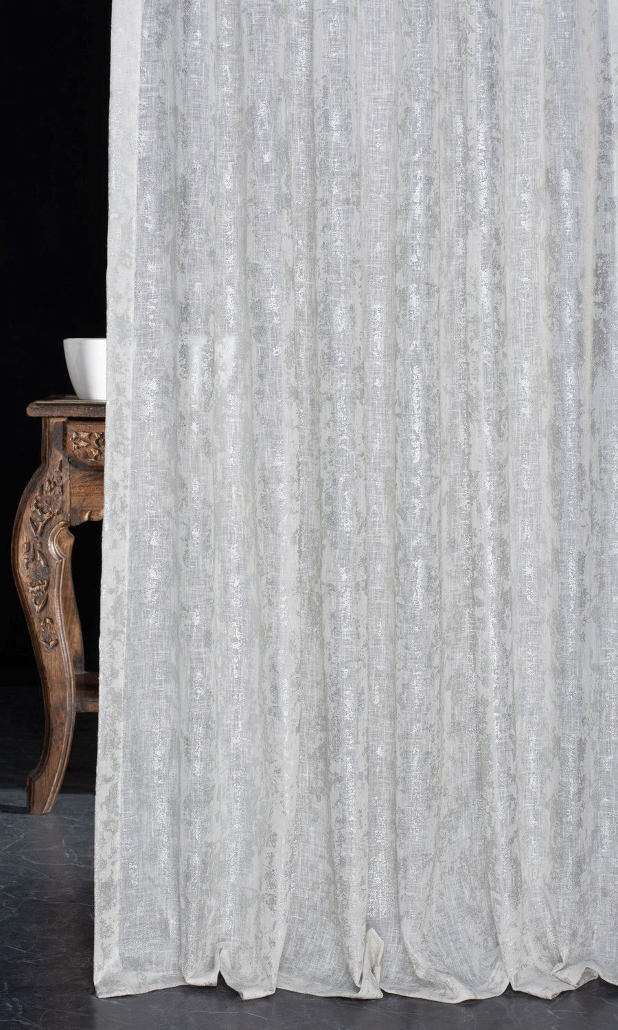Metallic Accent Semi-Sheer Window Treatments Fabric By the Yard (White)