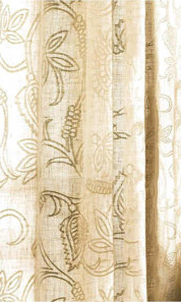 Floral Embroidered Linen Free Fabric Material Sample (Brown)