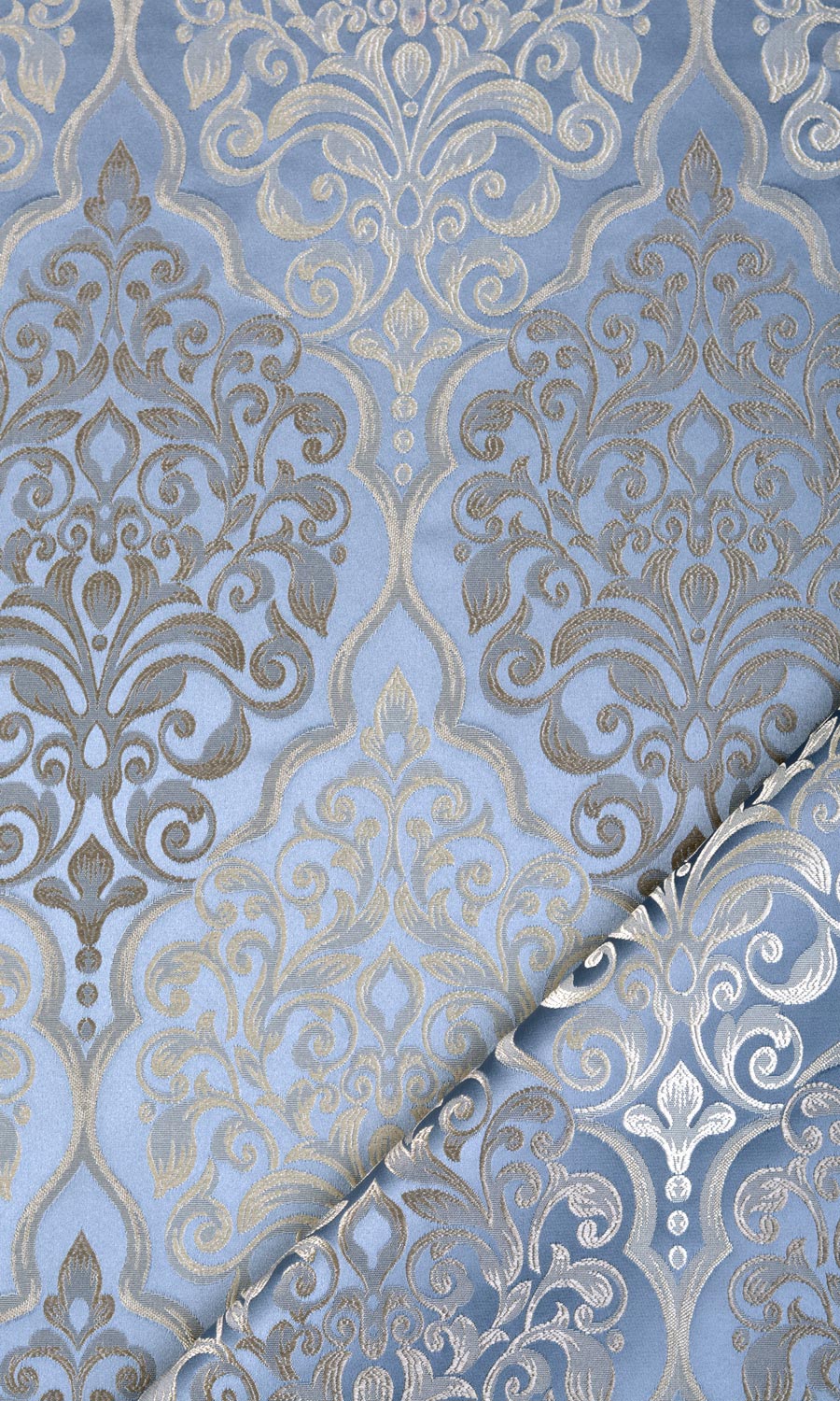 Damask Home Textile Fabric Material Sample (Navy Blue/ White)