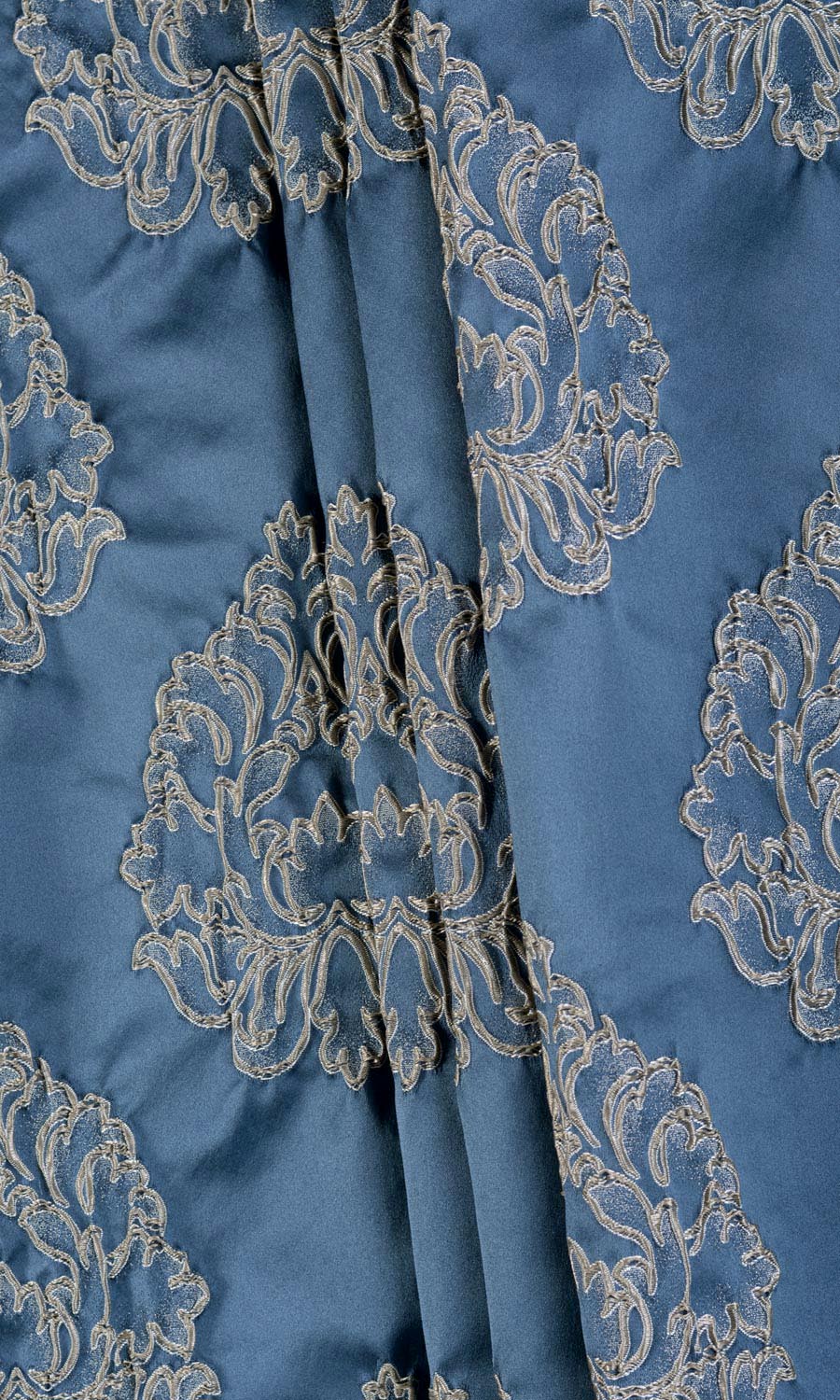 Damask Free Fabric Material Sample (Navy Blue/ Gray)