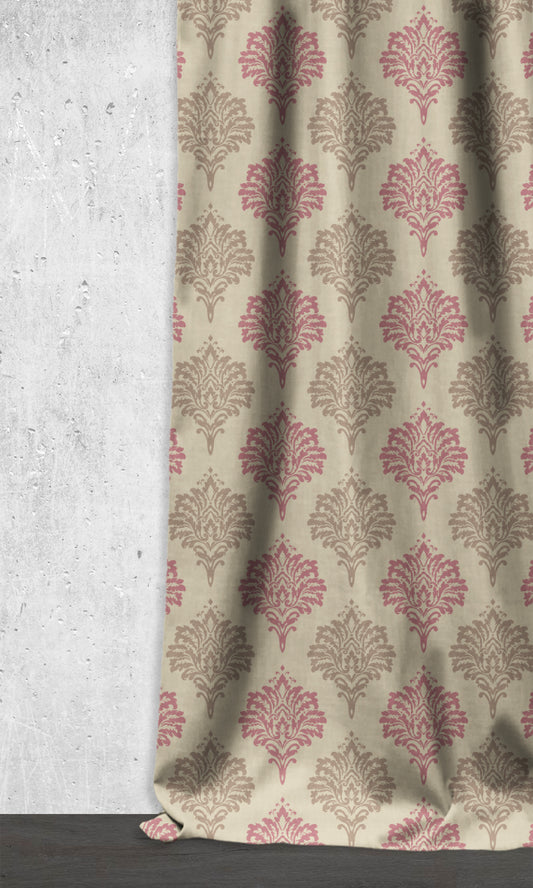 Dimout Damask Home Décor Fabric By the Yard (Pink/ Grey/ White)