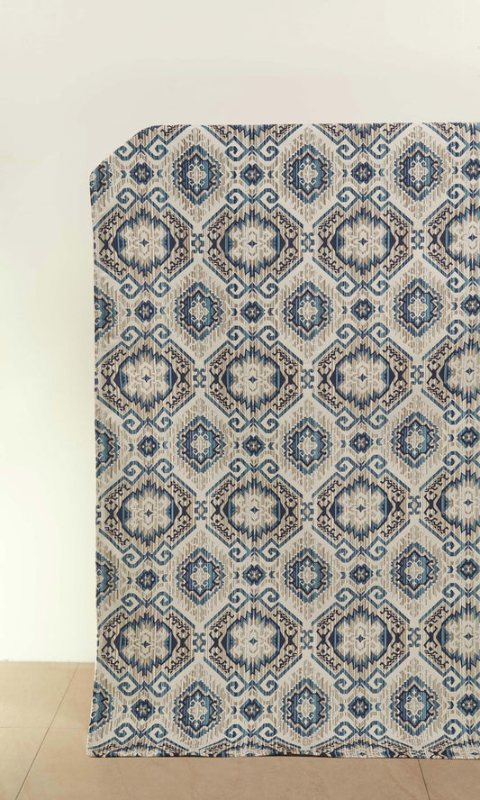 Aztec-Print Home Décor Fabric By the Yard (Beige/ Blue)