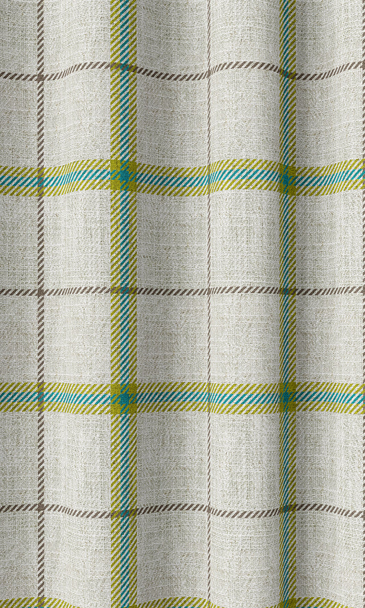 Check Print Home Décor Fabric By the Yard (Linen White/ Green/ Blue)