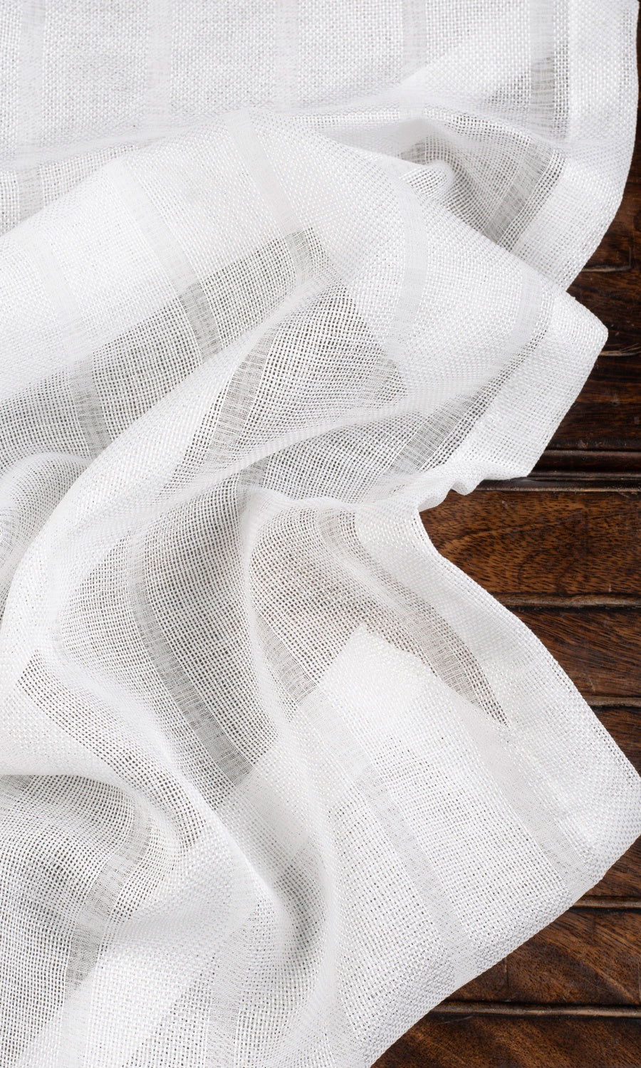 Textured Striped Sheer Window Treatments Fabric By the Yard (White)